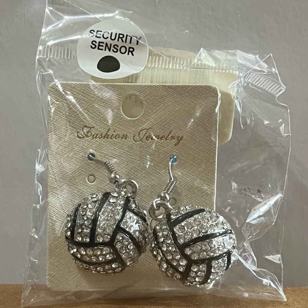 Volleyball dangle earrings. Fishhook earrings rhinestones